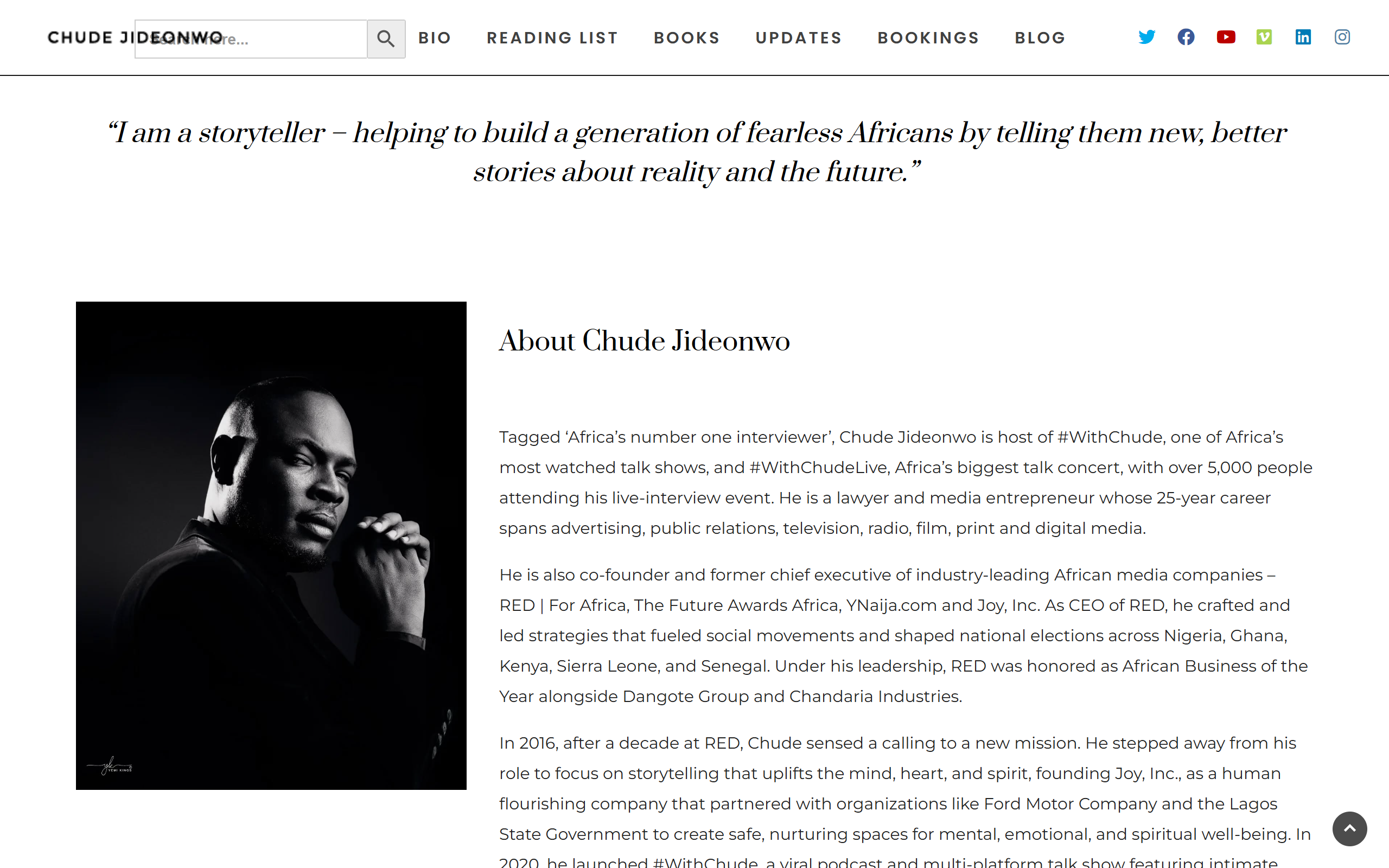 Chude Jideonwo Presents project screenshot 1: Showcasing the user interface and design