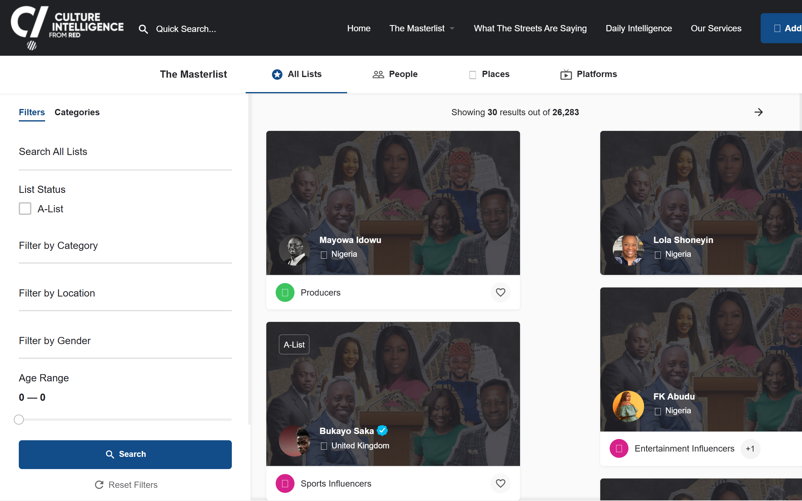 The Masterlist project screenshot 1: Showcasing the user interface and design